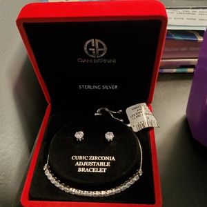 Cubic Zirconia Adjustable Bracelet & Earrings